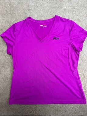 FILA Women's Short-Sleeve V-Neck Top - Magenta